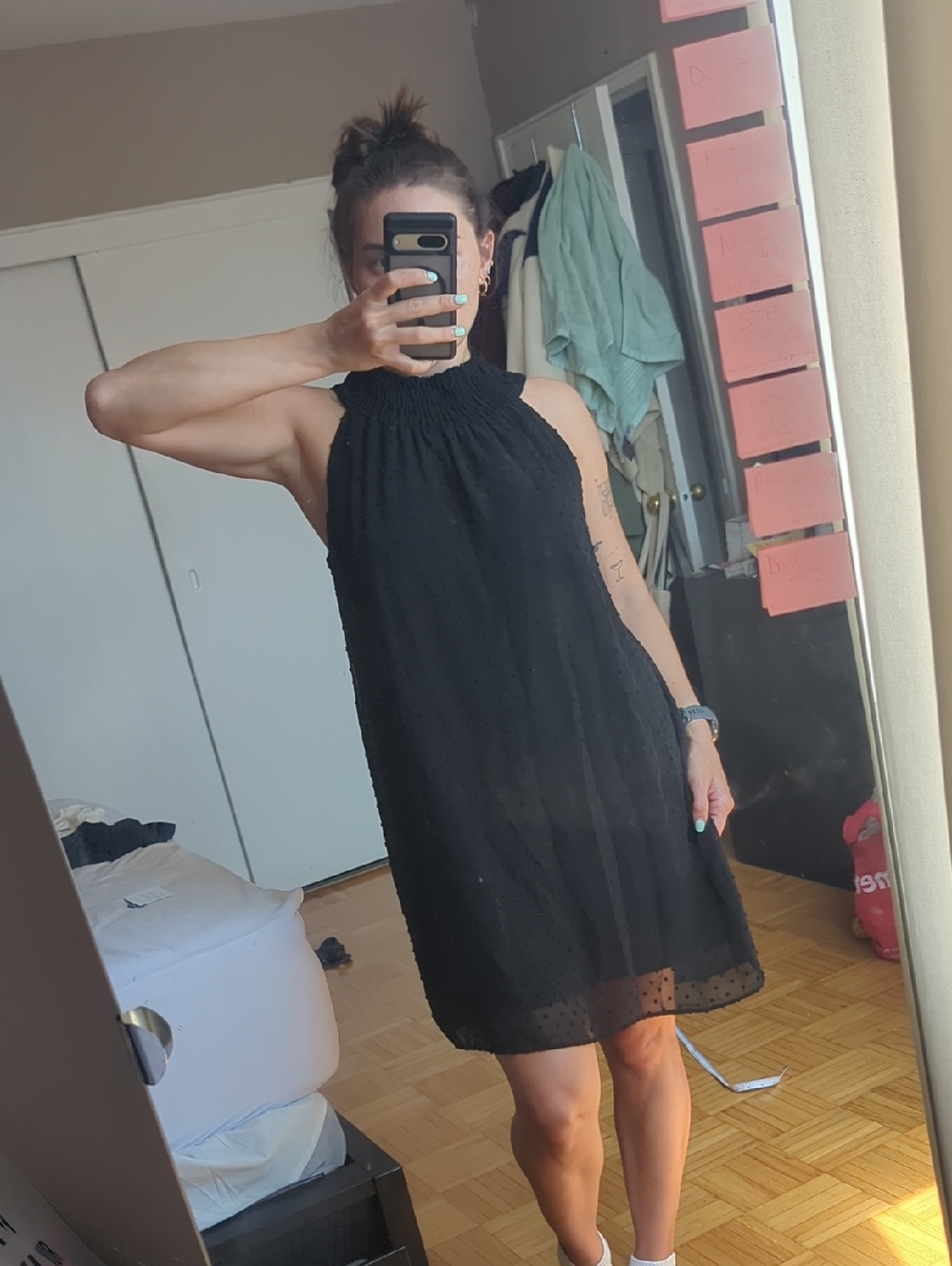 Zara Black Smocked Halter Mini Dress